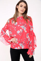 Floral Crepe Frill Sleeve Top