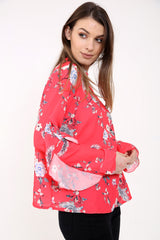 Floral Crepe Frill Sleeve Top