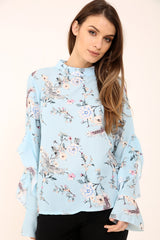 Floral Crepe Frill Sleeve Top