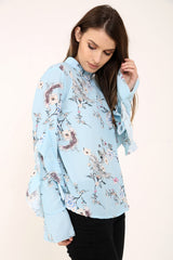 Floral Crepe Frill Sleeve Top