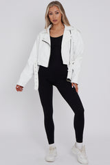 Faux Leather Cropped Biker Jacket With Belt