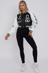 PU Cropped Varsity Jacket