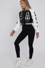 PU Cropped Varsity Jacket