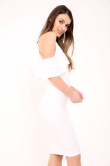 Frill Cold Shoulder Midi Bodycon Dress