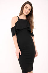 Frill Cold Shoulder Midi Bodycon Dress