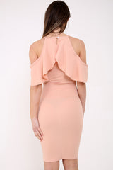 Frill Cold Shoulder Midi Bodycon Dress