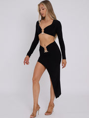 Slinky Horseshoe Buckle Detail Crop Top & Skirt Co-ord