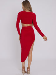 Slinky Horseshoe Buckle Detail Crop Top & Skirt Co-ord