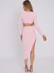 Slinky Horseshoe Buckle Detail Crop Top & Skirt Co-ord