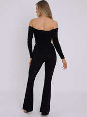Slinky Bardot Crop Top & Fold Over Flared Trouser Co-ord