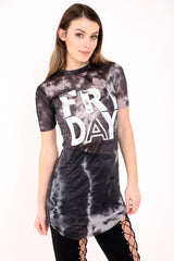 Friday Printed Mesh Tie Dye Oversized Top