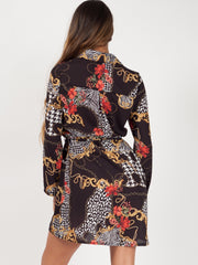Floral Chain Print Tie Waist Shirt Dress