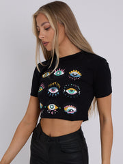 Eye Graphic Printed Crop Top