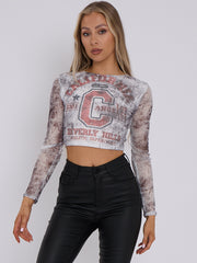 California Graphic Fishnet Crop Top
