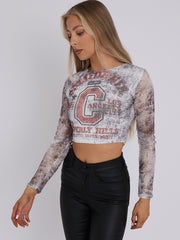 California Graphic Fishnet Crop Top