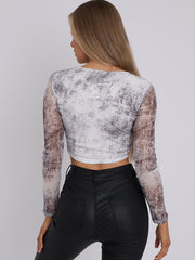 California Graphic Fishnet Crop Top