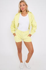 Cropped Zip Up Ruched Sleeve Hoodie & Shorts Fleece Co-ord