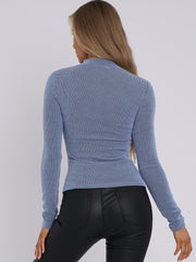 High Neck Zip Up Ribbed Top