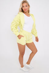 Cropped Zip Up Ruched Sleeve Hoodie & Shorts Fleece Co-ord