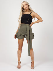 Belted Frill Hem Shorts