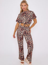 Leopard Print Batwing Crop Top & Trouser Co-ord - Animal