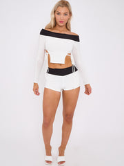 Contrast Lace Tie Knot Detail Crop Top & Shorts Co-ord