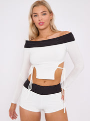 Contrast Lace Tie Knot Detail Crop Top & Shorts Co-ord