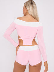 Contrast Lace Tie Knot Detail Crop Top & Shorts Co-ord