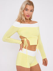 Contrast Lace Tie Knot Detail Crop Top & Shorts Co-ord