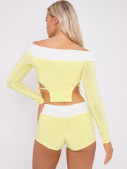 Contrast Lace Tie Knot Detail Crop Top & Shorts Co-ord