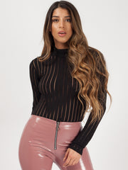 Hochhalter Streifen -Netzbodysuit