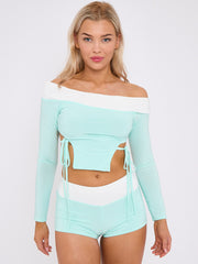 Contrast Lace Tie Knot Detail Crop Top & Shorts Co-ord