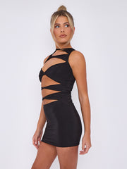 Slinky Cut Away Twist Front Bodycon Dress