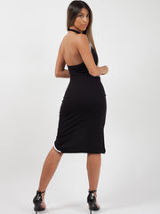 Kontrast Trim Hellernck Bodycon -Kleid