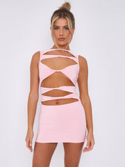 Slinky Cut Away Twist Front Bodycon Dress