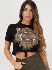 Glitter Tiger Print Crop Top