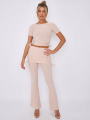 Ruched Crop Top & Fold Over Flared Trouser Co-ord