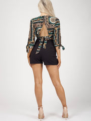 Barokke print tie knoop knoop terug crop top