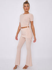 Ruched Crop Top & Fold Over Flared Trouser Co-ord