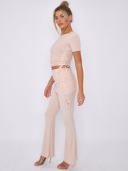 Ruched Crop Top & Fold Over Flared Trouser Co-ord