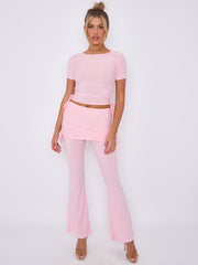 Ruched Crop Top & Fold Over Flared Trouser Co-ord
