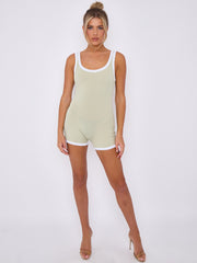 Contrast Trim Ribbed Basic Unitard
