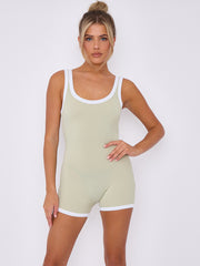 Contrast Trim Ribbed Basic Unitard