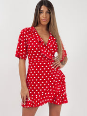 Heart Print Casual Mini Frill Dress
