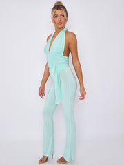 Slinky Halter Neck Crop Top With Frill Detail