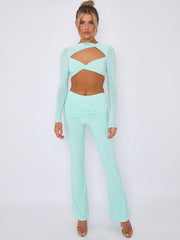 Cut Out Twist Front Crop Top & Flared Trouser Co-ord