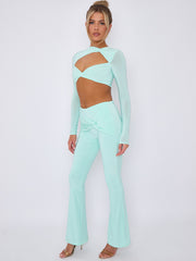 Cut Out Twist Front Crop Top & Flared Trouser Co-ord