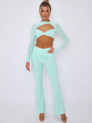 Cut Out Twist Front Crop Top & Flared Trouser Co-ord