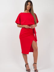 Wrap Front Gürteltier Midi Kleid
