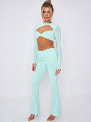 Cut Out Twist Front Crop Top & Flared Trouser Co-ord